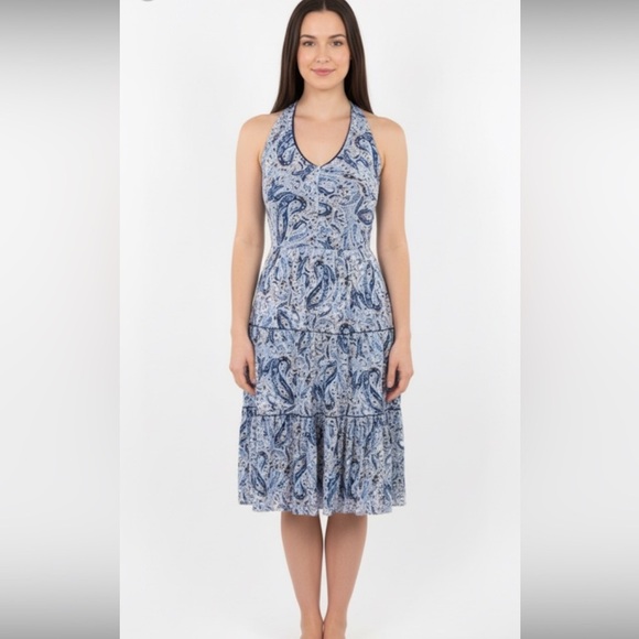 T Tahari blue floral midi dress size xsmall - Picture 1 of 9
